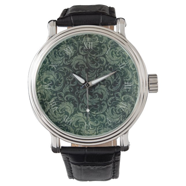 Elegantes Vintages Damastenblumenmuster Armbanduhr (Vorderseite)