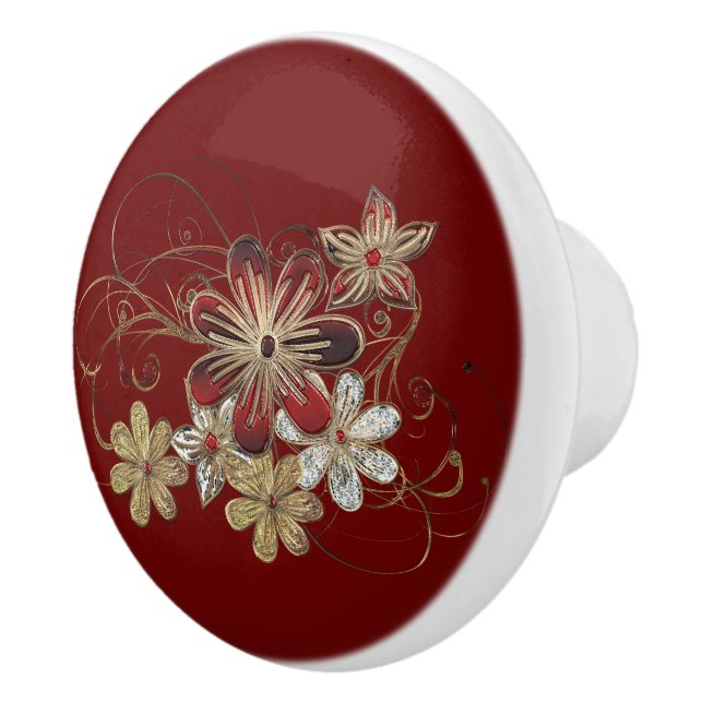 Elegantes, Vintages, florales Edelsteindesign Keramikknauf (Rechts)