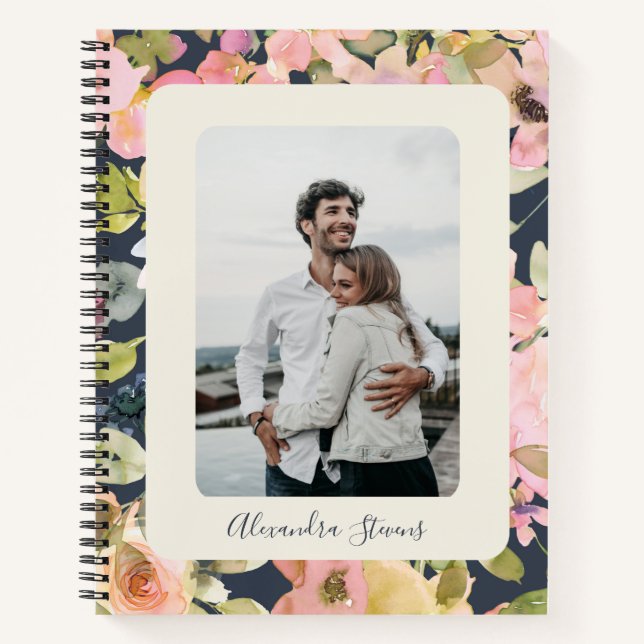 Elegantes Vintages, florales Personalisiertes Foto Notizbuch (Vorderseite)
