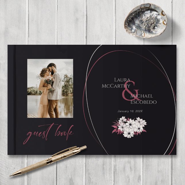 Elegantes Vintages Foto Schwarzes Magenta Gästebuch (Von Creator hochgeladen)