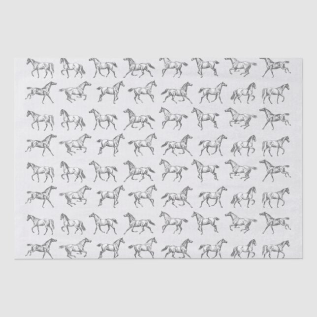 Elegantes Vintages Galloping Pferde Gray Toile Seidenpapier (Vorderseite)