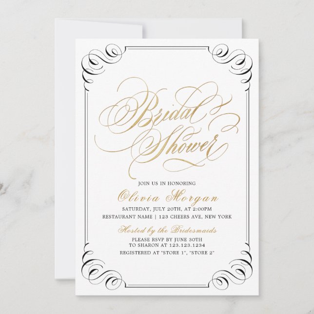 Elegantes Vintages geblüht Kalligraphie-Brautparty Einladung (Vorderseite)