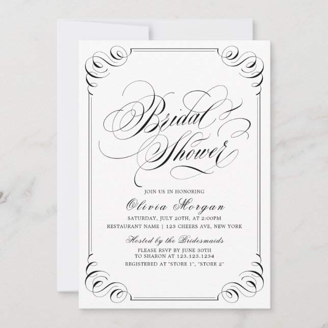 Elegantes Vintages geblüht Kalligraphie-Brautparty Einladung (Vorderseite)