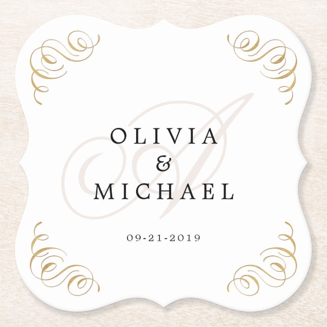 Elegantes Vintages geblüht Kalligraphiemonogramm Untersetzer (Vorderseite)