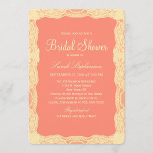 Elegantes Vintages gelbes Spitzen-Border & Coral P Einladung