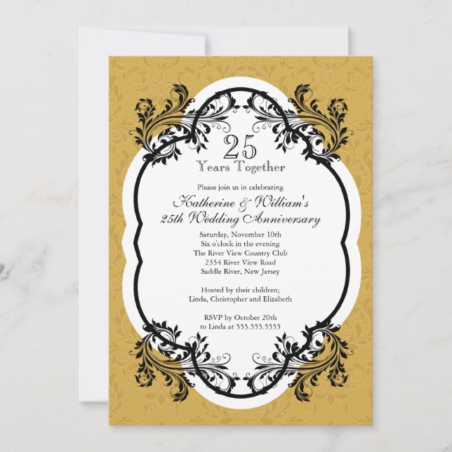 Elegantes Vintages Gold Damask Jubiläum Party Einladung (Vorderseite)