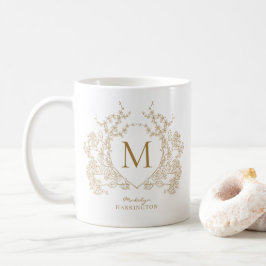 Elegantes Vintages Gold Floral Wappen Monogramm Kaffeetasse