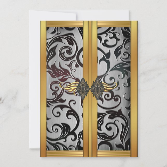 Elegantes Vintages Gold Silver Cupboard Brocade Pa Einladung (Vorderseite)