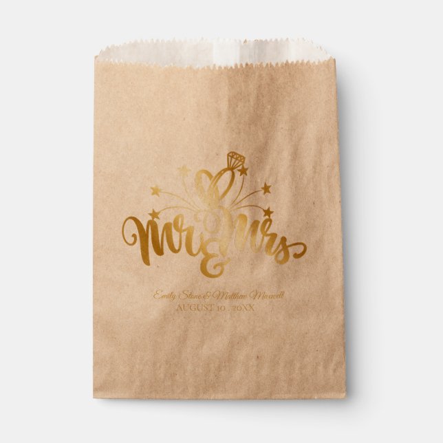 Elegantes Vintages Goldenes Drehbuch MR & MRS. Hoc Geschenktütchen (Vorderseite)