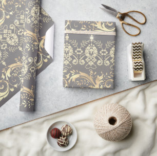 Elegantes, Vintages goldgraues Damastmuster Geschenkpapier