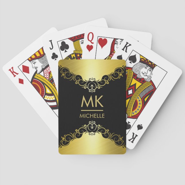 Elegantes Vintages Goldmonogramm Spielkarten (Rückseite)