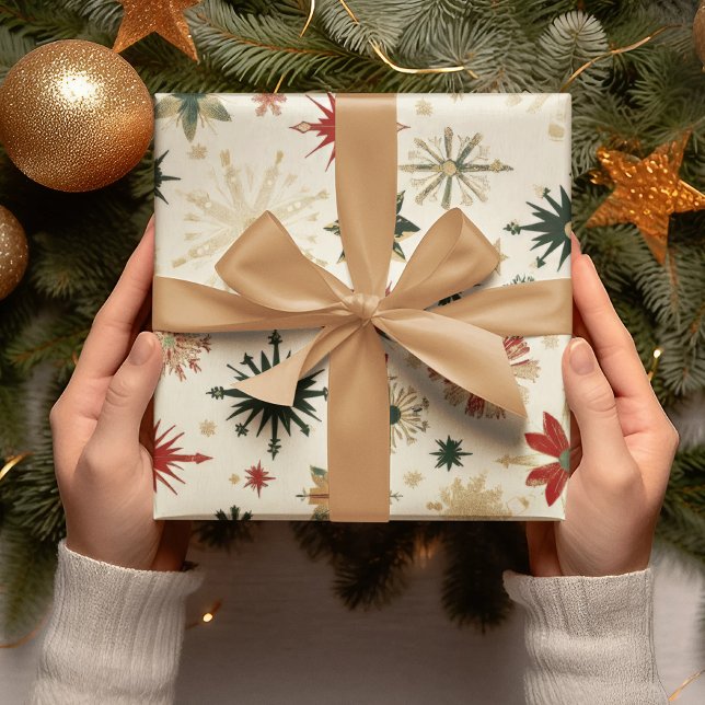 Elegantes Vintages Goldschneeflocken-Muster Geschenkpapier (Elegant Vintage Gold Snowflakes pattern Wrapping Paper)