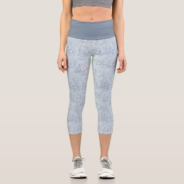 Elegantes Vintages graues Toile de jouy Capri Leggings (Vorderseite)