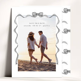 Elegantes Vintages Gray Ribbon & Bow Foto Save The Date