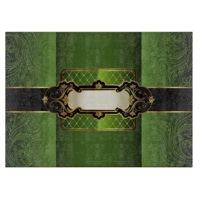 Elegantes Vintages Green Floral Monogramm Schneidebrett (Vorderseite)