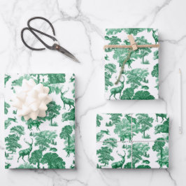 Elegantes Vintages Grünes Hirschfocksengarten Geschenkpapier Set