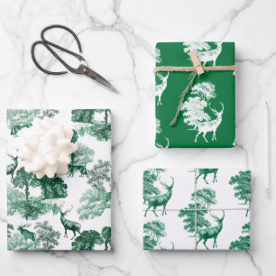 Elegantes Vintages Grünes Land Toile Deer Woods Geschenkpapier Set