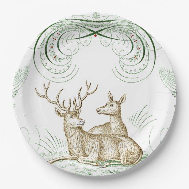 Elegantes Vintages Hirsch Pappteller (Vorderseite)