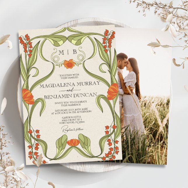 Elegantes Vintages Jugendstil Foto Hochzeit Einladung (Von Creator hochgeladen)