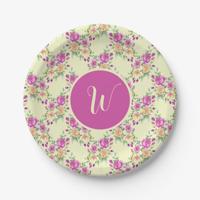 Elegantes Vintages Lavendel Lila Blumenmuster Pappteller (Vorderseite)