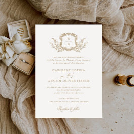 Elegantes Vintages Leafy Wappen Wedding Monogram Einladung