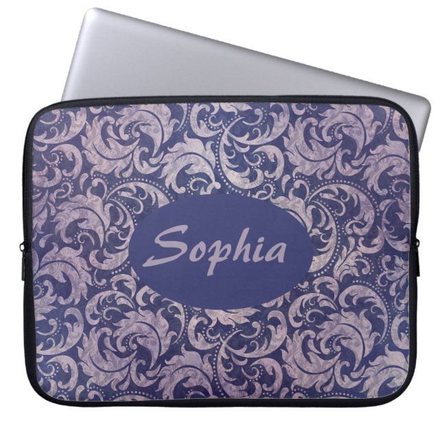 Elegantes, Vintages Lila Damask-Muster Laptopschutzhülle (Vorderseite)