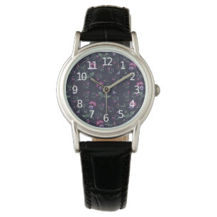 Elegantes Vintages Lila Orchideenmuster Armbanduhr