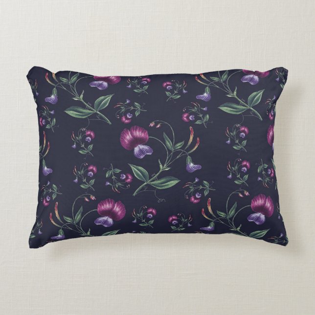 Elegantes Vintages Lila Orchideenmuster | Dekokissen (Vorderseite)