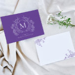 Elegantes Vintages Lila Wappen Mitteilungskarte<br><div class="desc">Elegante Vintage Lila Wappen Monogramm Note Card</div>