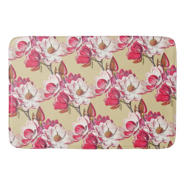 Elegantes Vintages Magnolia Rosa Blume Beige Muste Badematte (Vorderseite)