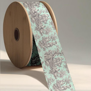 Elegantes Vintages Minzgrautoile de jouy Satinband