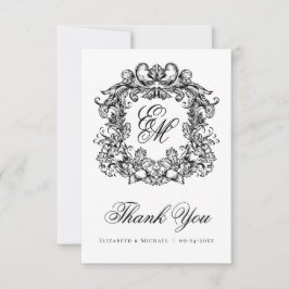 Elegantes Vintages Monogramm-Wappen Hochzeit Dankeskarte