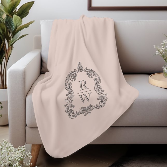 Elegantes Vintages Monogramm-Wappen Rosa Sherpadecke (Von Creator hochgeladen)