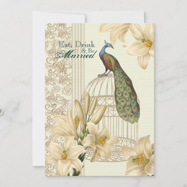 elegantes Vintages Pfauenessen Probe Einladung (Vorderseite)