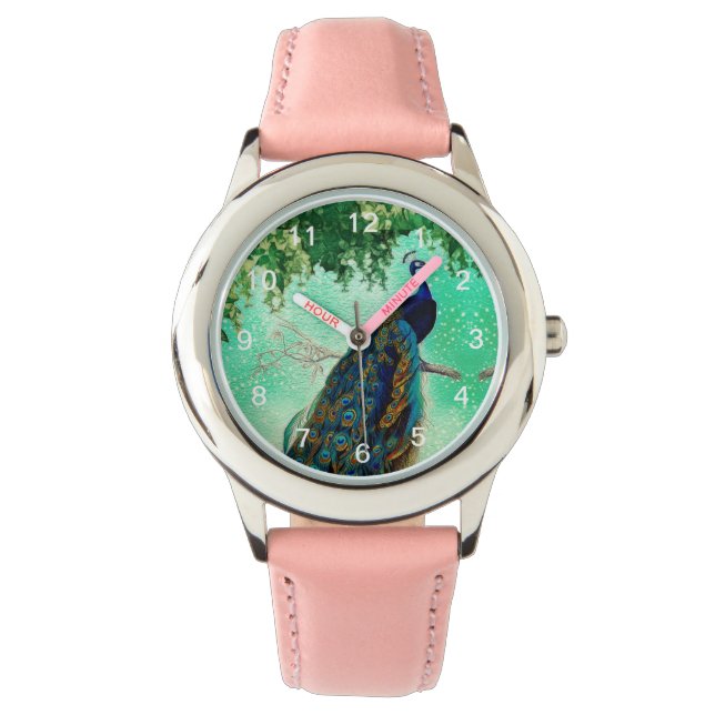 Elegantes Vintages Pfauenwerk Armbanduhr (Vorderseite)
