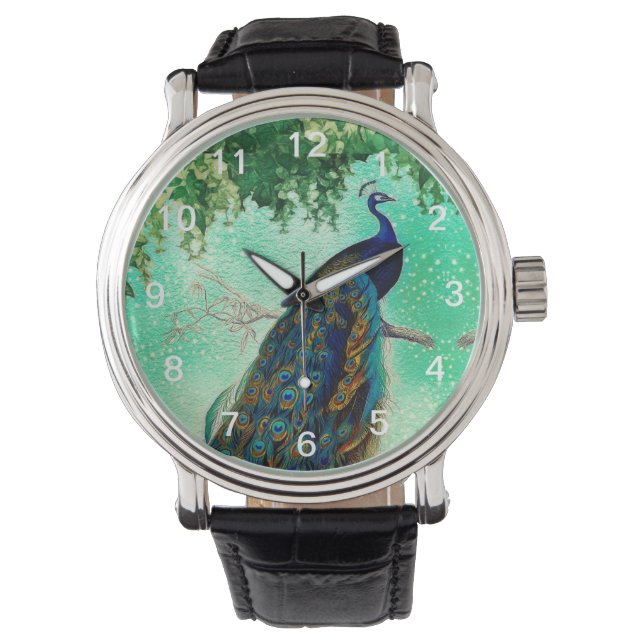 Elegantes Vintages Pfauenwerk Armbanduhr (Vorderseite)