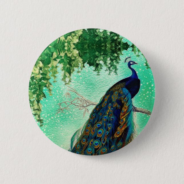 Elegantes Vintages Pfauenwerk                    Button (Vorderseite)
