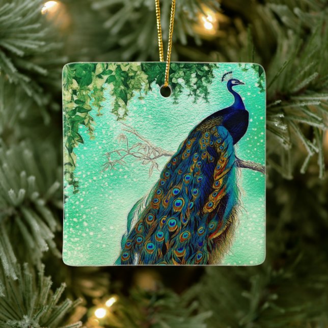 Elegantes Vintages Pfauenwerk Keramikornament (Baum)