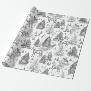 Elegantes Vintages Pferd im Schneewaldtoil Geschenkpapier