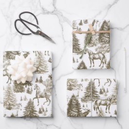 Elegantes Vintages Pferd im Schneewaldtoil Geschenkpapier Set