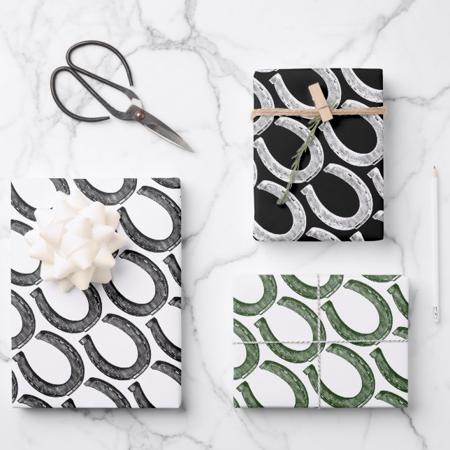 Elegantes Vintages Pferdeshoe Geschenkpapier Set (Vorderseite)