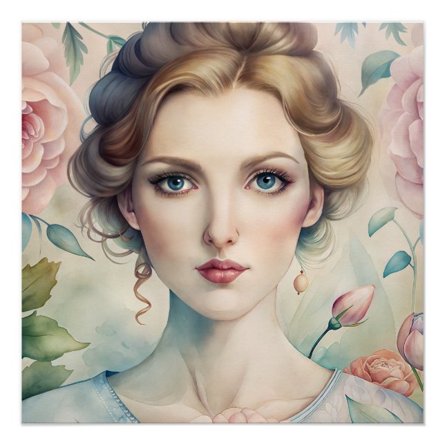 Elegantes Vintages Portrait Glossy Poster (Vorderseite)