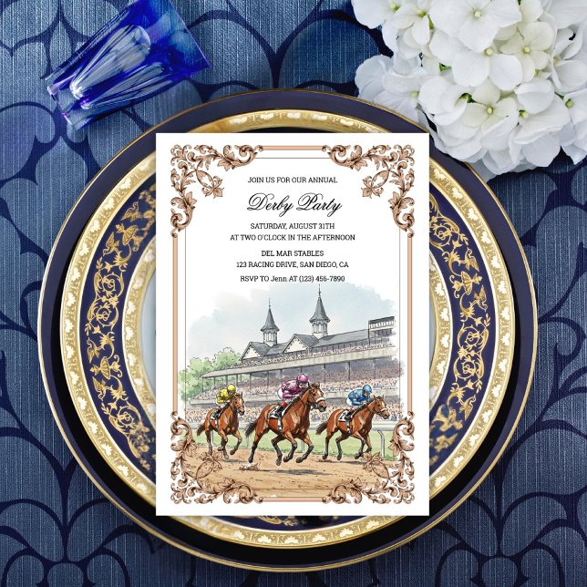 Elegantes Vintages Racing Derby Party Einladung (Elegant Horse racing derby party invitation)