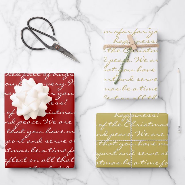 Elegantes Vintages Red Gold Weihnachtskript Geschenkpapier Set (Vorderseite)