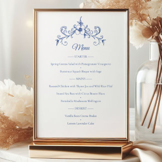 Elegantes Vintages Romance Dusty Blue Wedding Menu Poster
