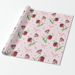 Elegantes Vintages rosa Bögen Blumenmuster Geschenkpapier