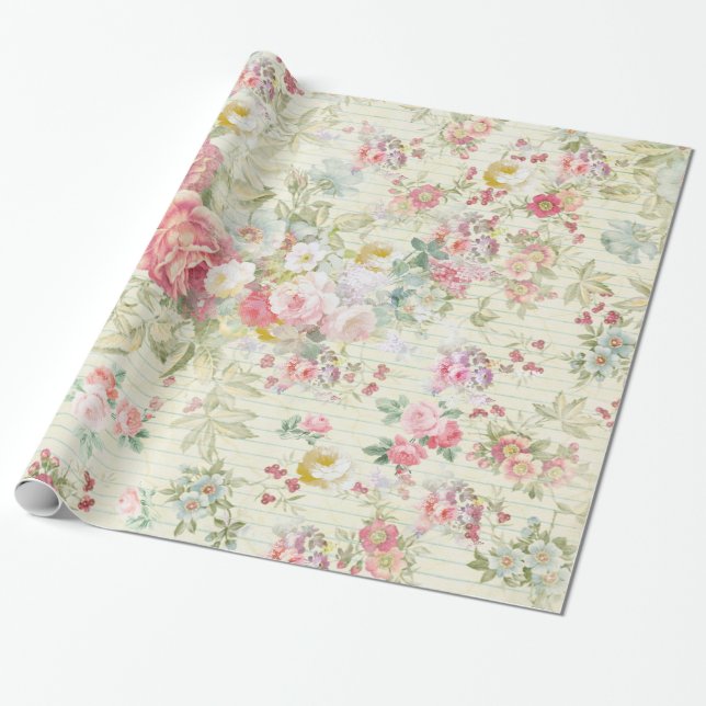 elegantes Vintages rosa Pastellblumenmuster Geschenkpapier (Ungerollt)