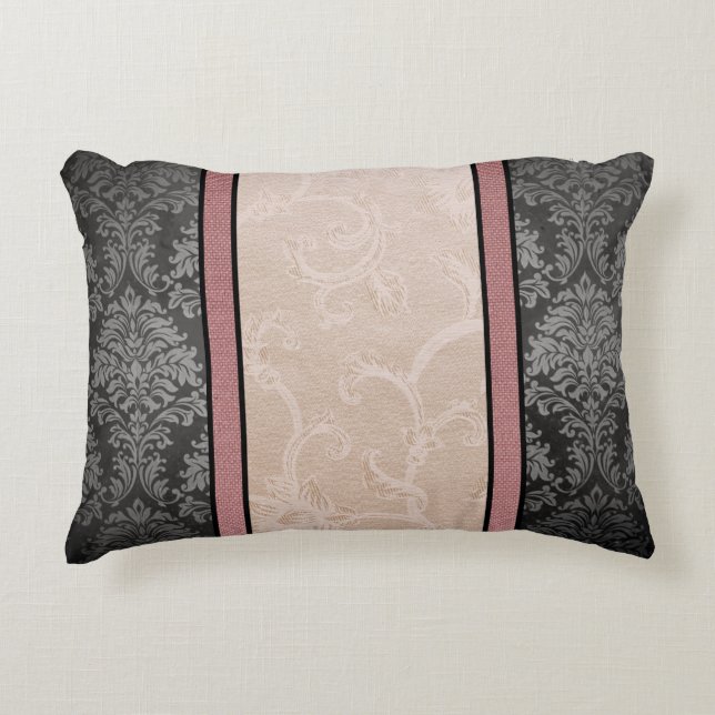 Elegantes Vintages Rosa und Grau Damask Dekokissen (Vorderseite)