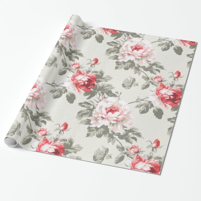 Elegantes Vintages Rose-Blumenpapier Geschenkpapier (Ungerollt)