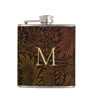 Elegantes Vintages Rost Orange Floral Gold Monogra Flachmann